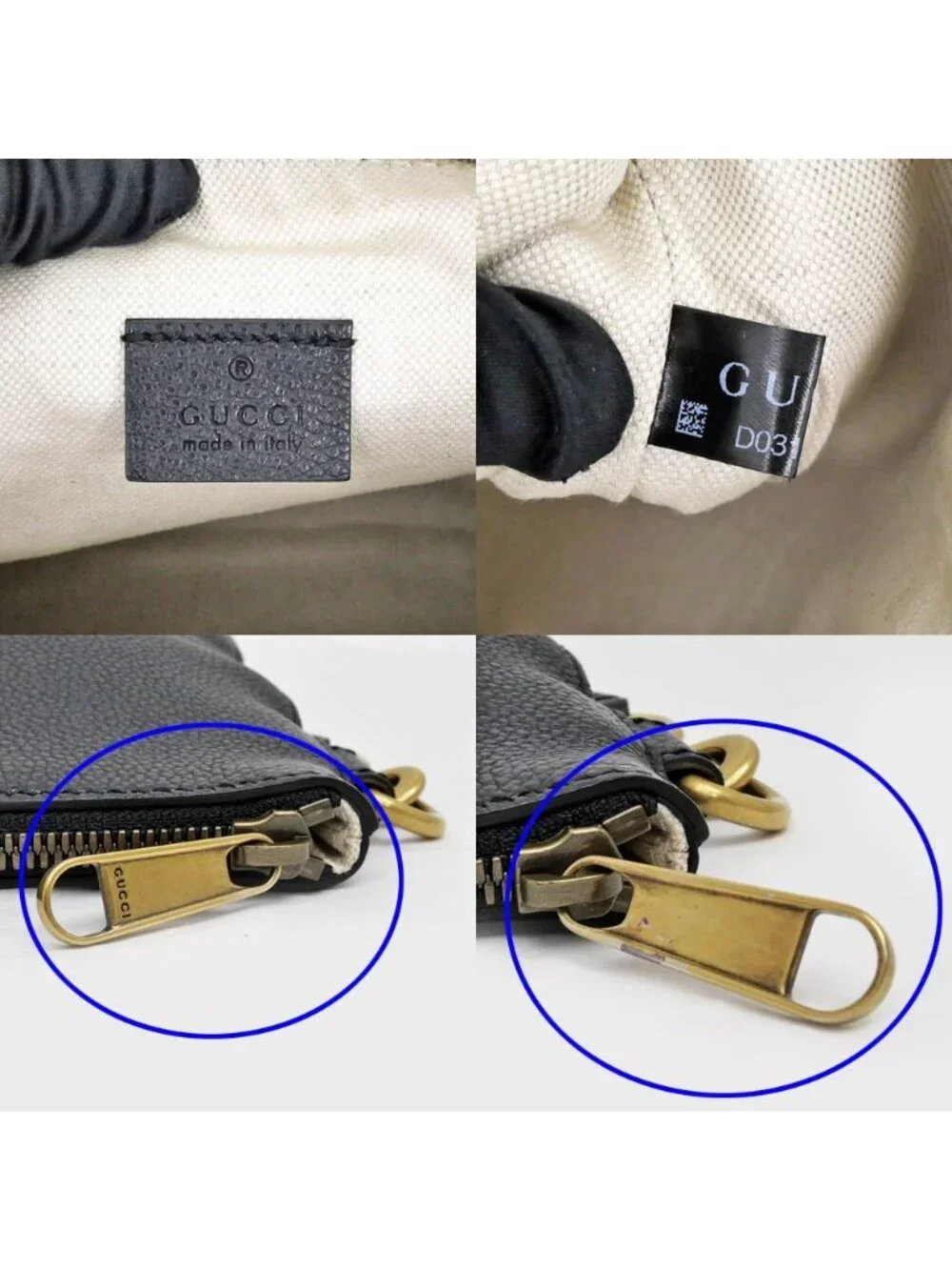 Gucci Logo Print Clutch Black Gold Leather